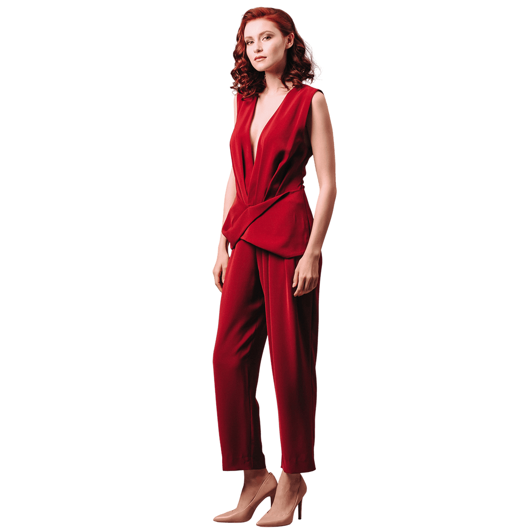 Burgundy Sleeveless Tailored Jumpsuit